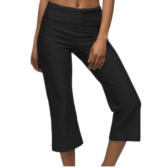 PRANA Black Breathe Yoga Crop Flared Slit Pants Women’s Size L - Picture 1 of 16